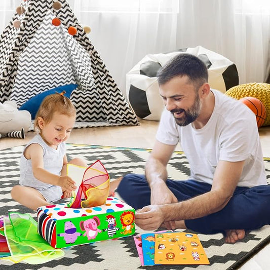 Montessori Crinkle Tissue Box Toy – Sensory Play for 3–12 Months